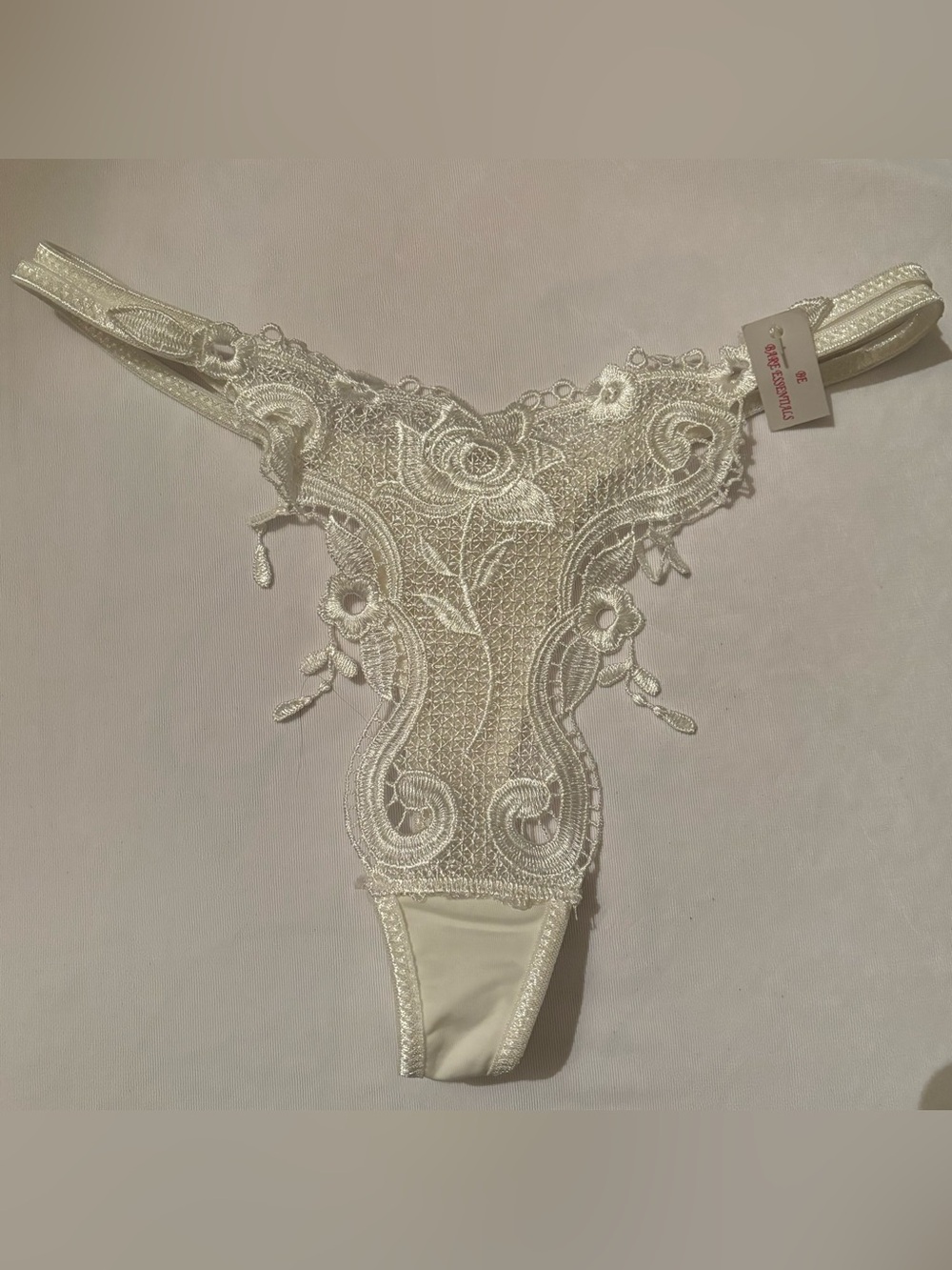 Lace Appliqué Thong Panty - Ivory